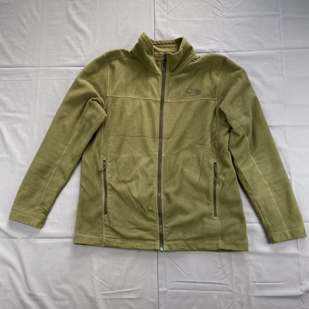 The North Face Olive Green Fleece Jacket Full Zip Stand Collar M Est. 100 Solid